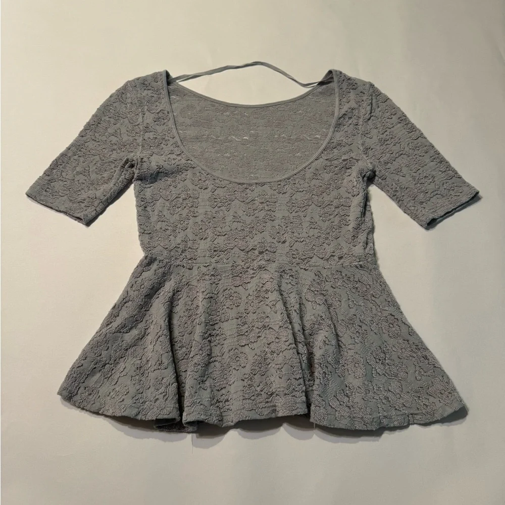 Free People Silver Second Chance Scoop Back Stretch Lace Peplum Blouse Low Back